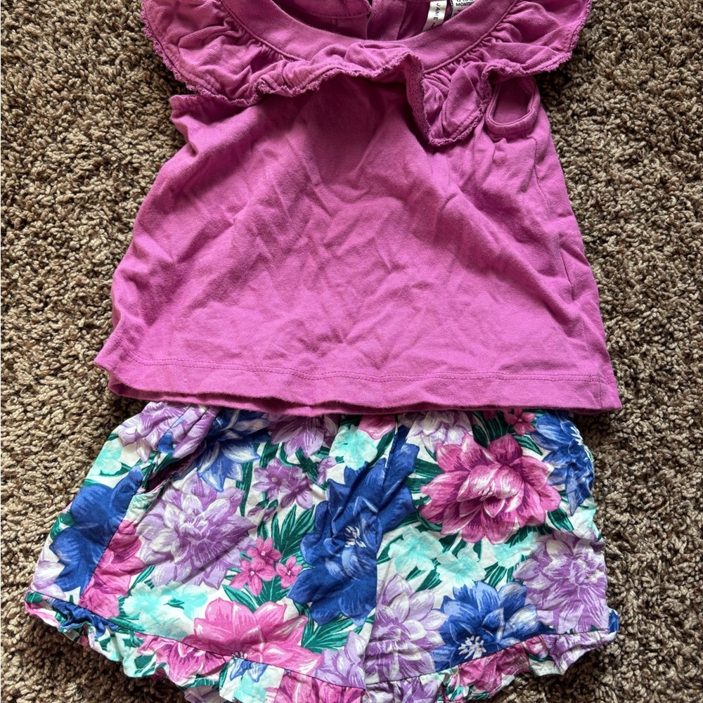 Janie and Jack Purple Top and Floral Shorts Set